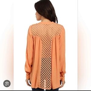 Free People Women's Orange Button-Up Top Oversize